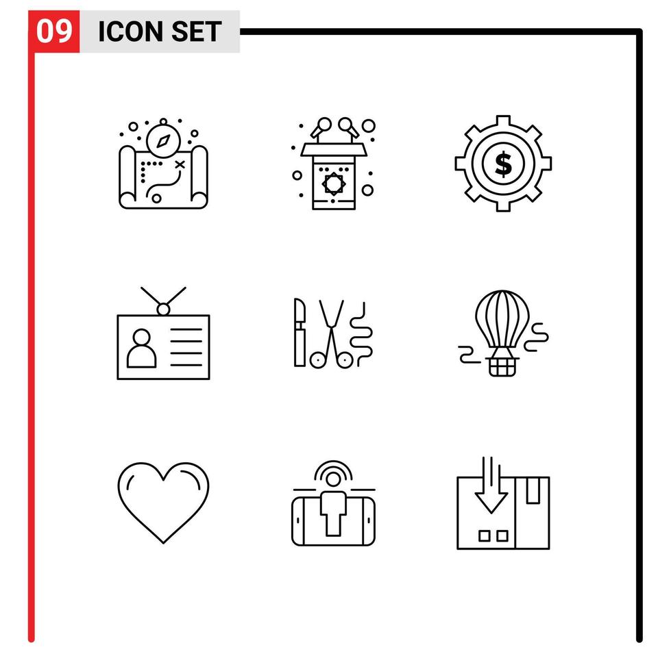 conjunto de 9 iconos de interfaz de usuario modernos símbolos signos para herramientas instrumentos negocios dispositivo de salida vintage elementos de diseño vectorial editables vector