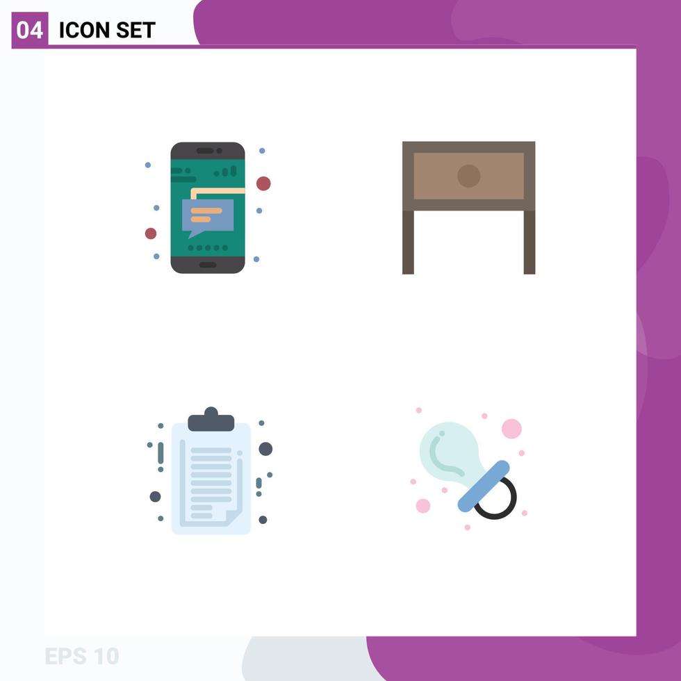 4 Flat Icon concept for Websites Mobile and Apps message document text household report Editable Vector Design Elements