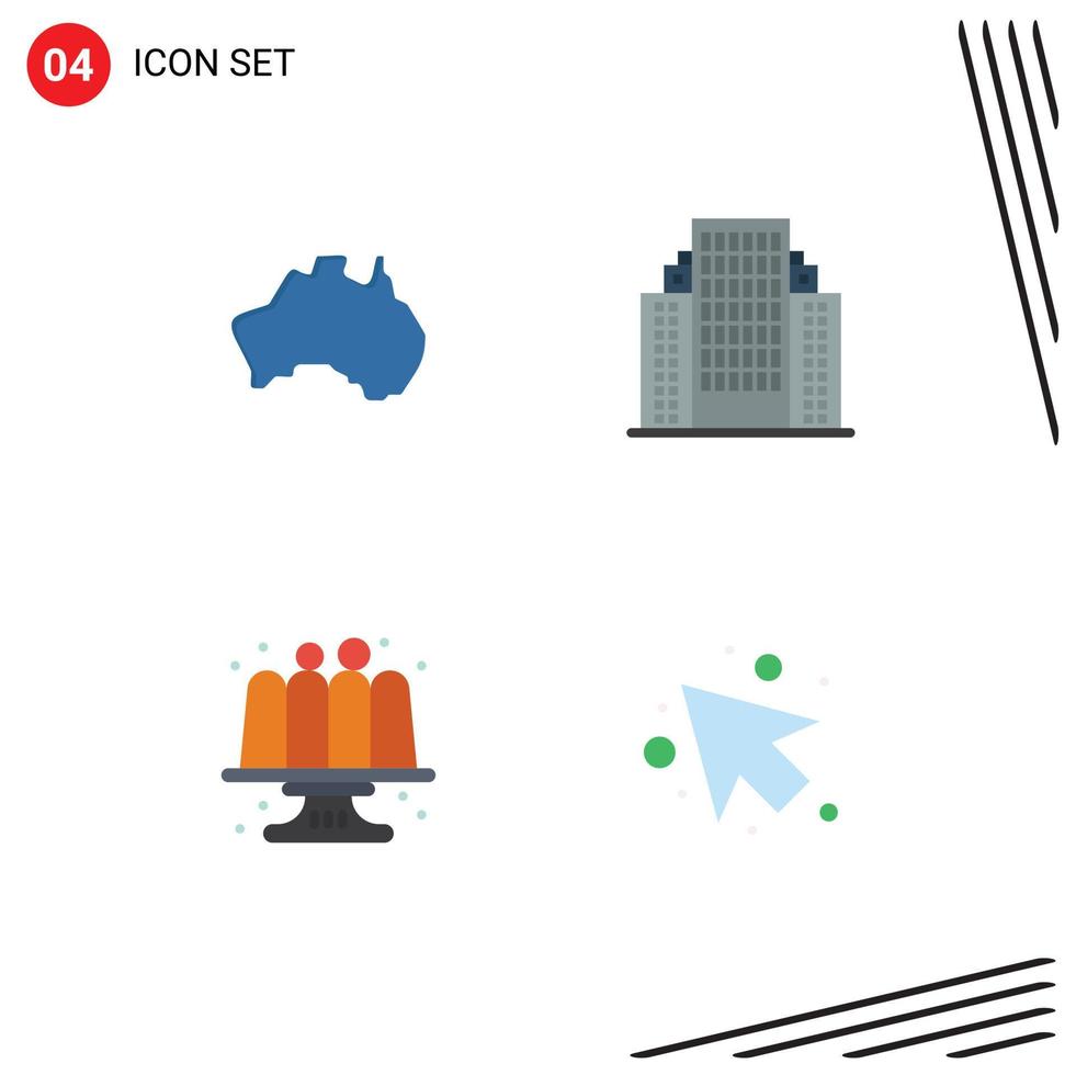 Group of 4 Modern Flat Icons Set for australian baked map apartment cake Editable Vector Design Elements