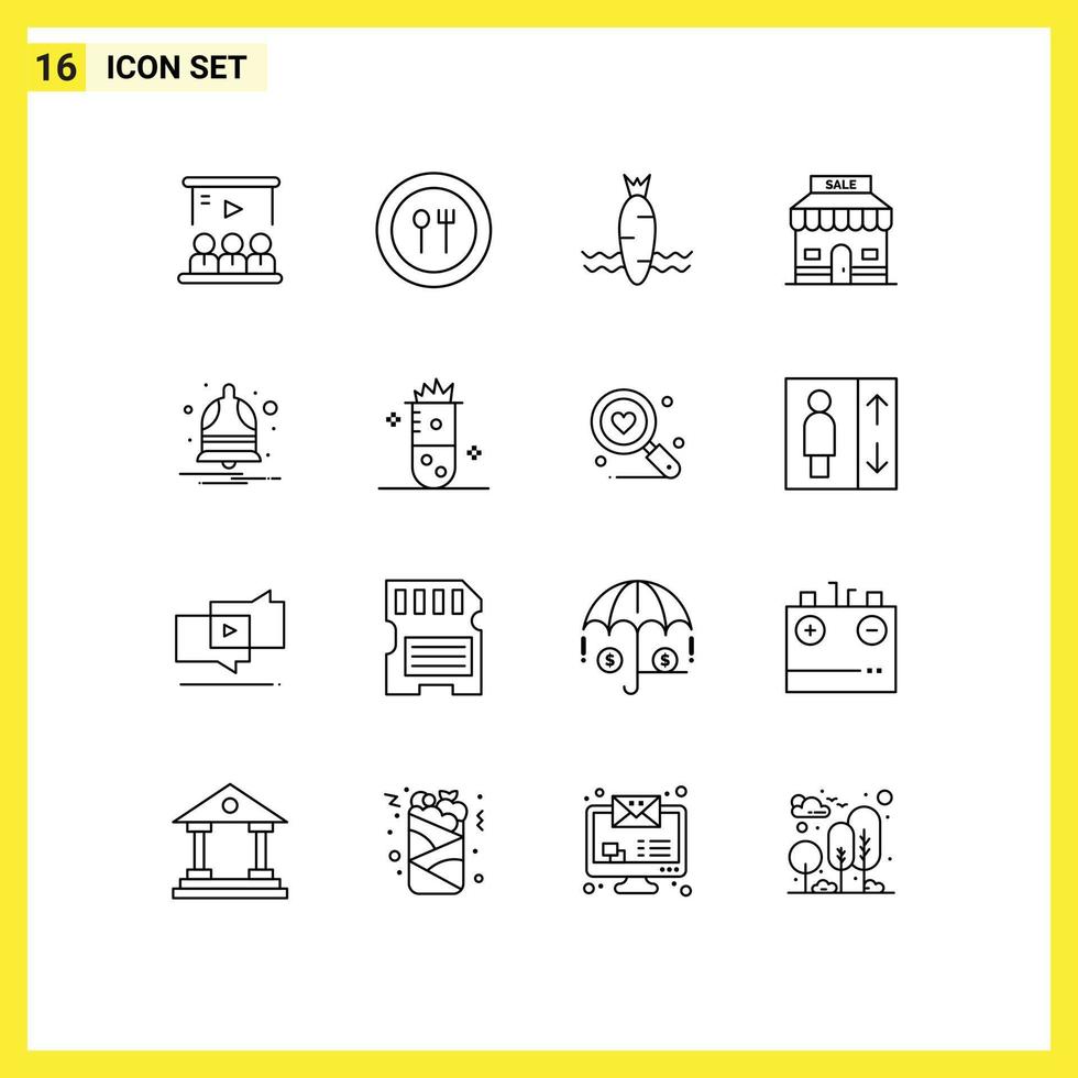 Group of 16 Outlines Signs and Symbols for bell shop plate sale spring Editable Vector Design Elements