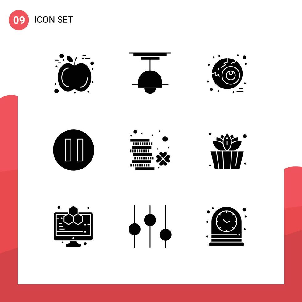 Set of 9 Modern UI Icons Symbols Signs for patrick irish eye ireland pause Editable Vector Design Elements