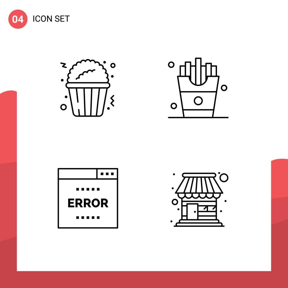 Set of 4 Modern UI Icons Symbols Signs for popcorn optimization drink french fries search Editable Vector Design Elements