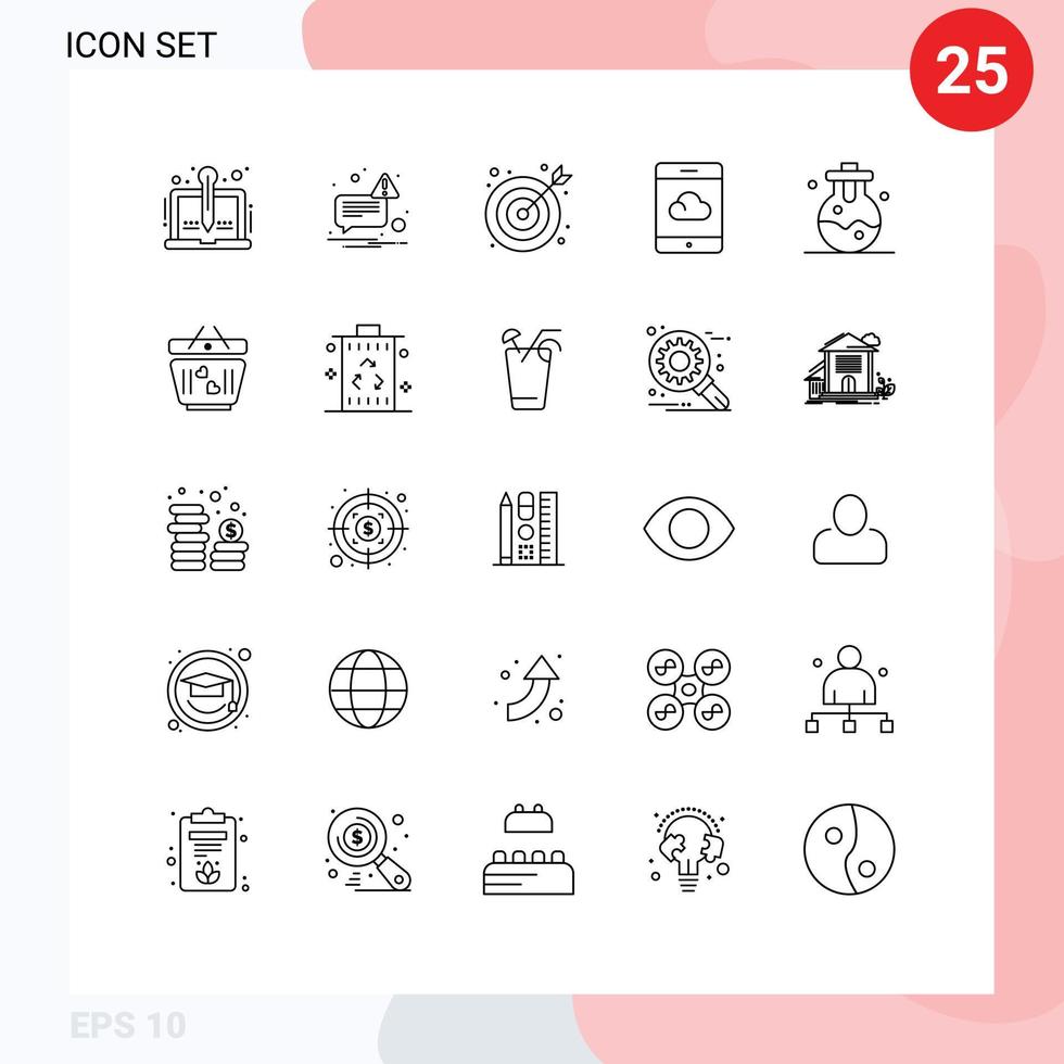 Modern Set of 25 Lines and symbols such as cart lab bulls eye chemical cloud Editable Vector Design Elements