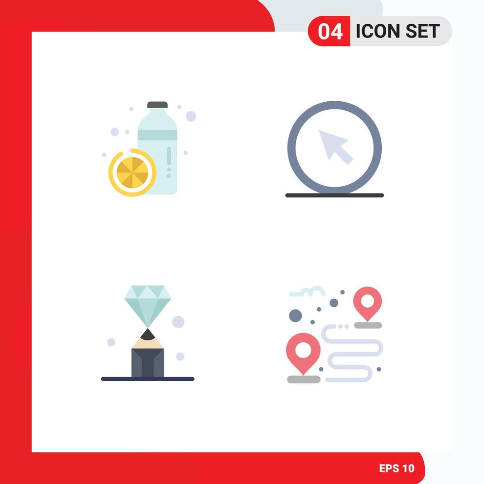 4 Universal Flat Icons Set for Web and Mobile Applications bottle pointer juice cursor diamond Editable Vector Design Elements