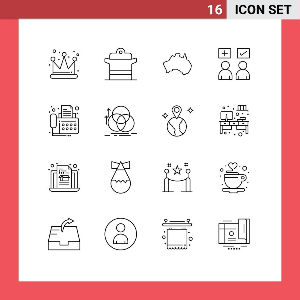 Group of 16 Modern Outlines Set for correct online australian education travel Editable Vector Design Elements