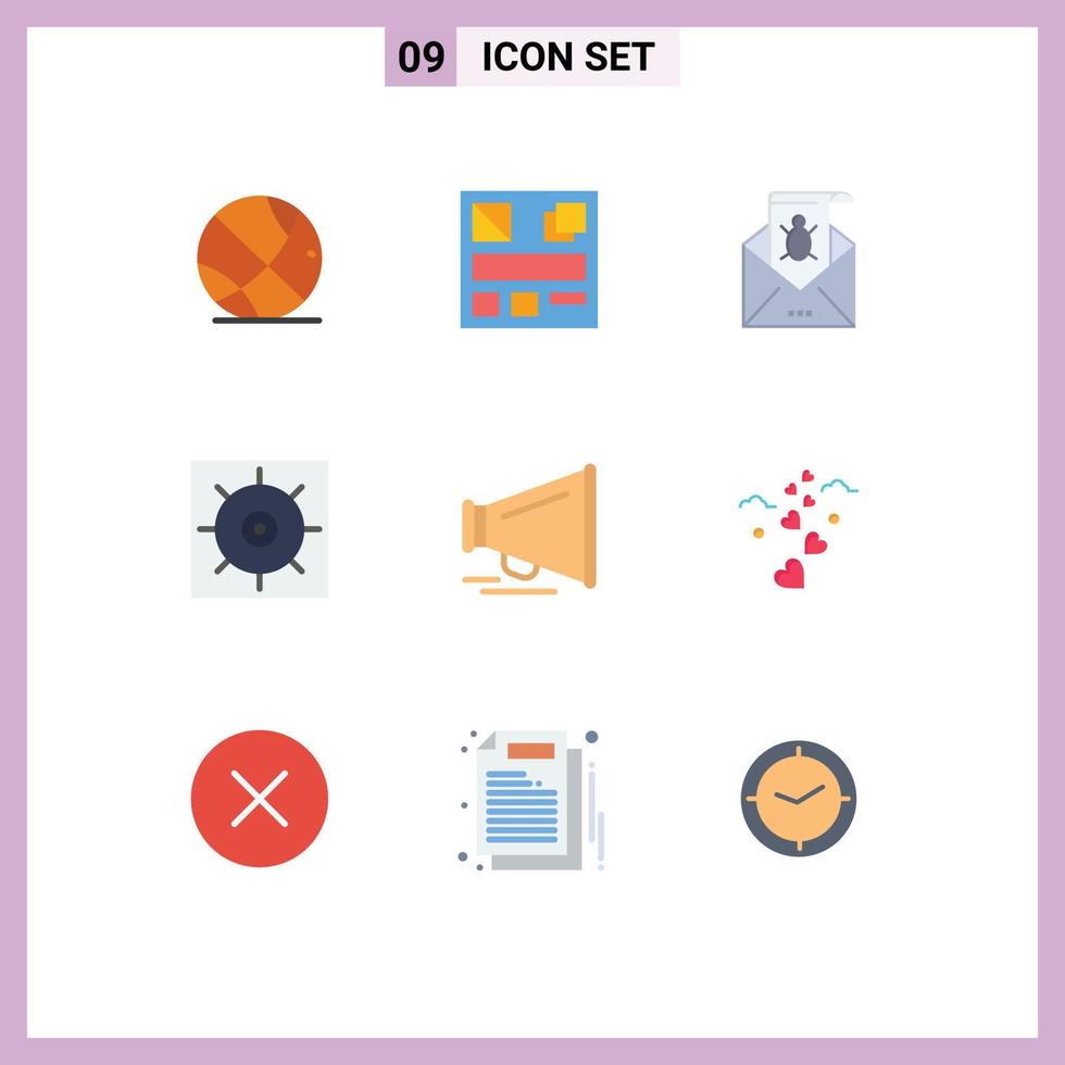 9 Universal Flat Colors Set for Web and Mobile Applications speaker gears mail control threat Editable Vector Design Elements