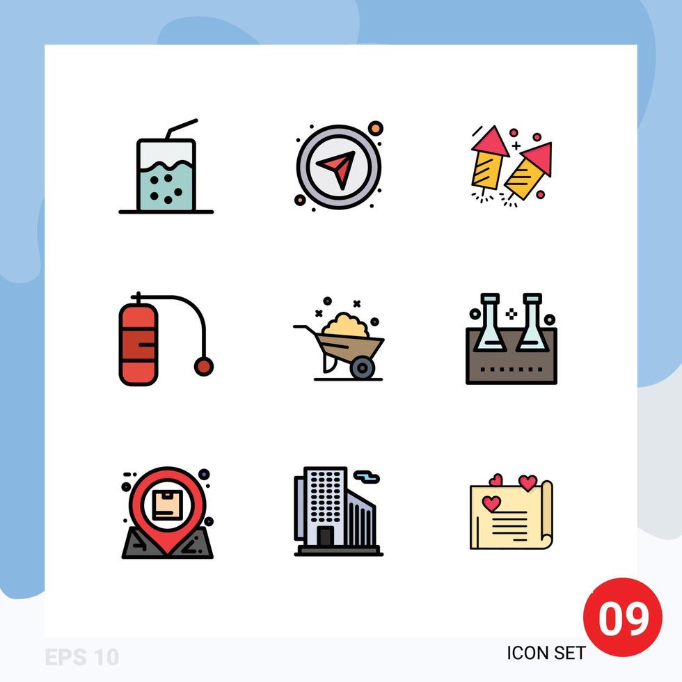 9 User Interface Filledline Flat Color Pack of modern Signs and Symbols of spring construction love barrow travel Editable Vector Design Elements