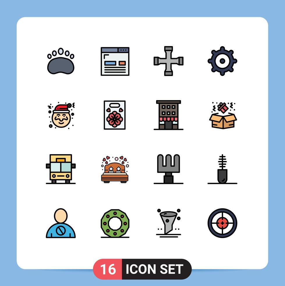 16 Universal Flat Color Filled Lines Set for Web and Mobile Applications flower claus construction and tools christmas gear Editable Creative Vector Design Elements