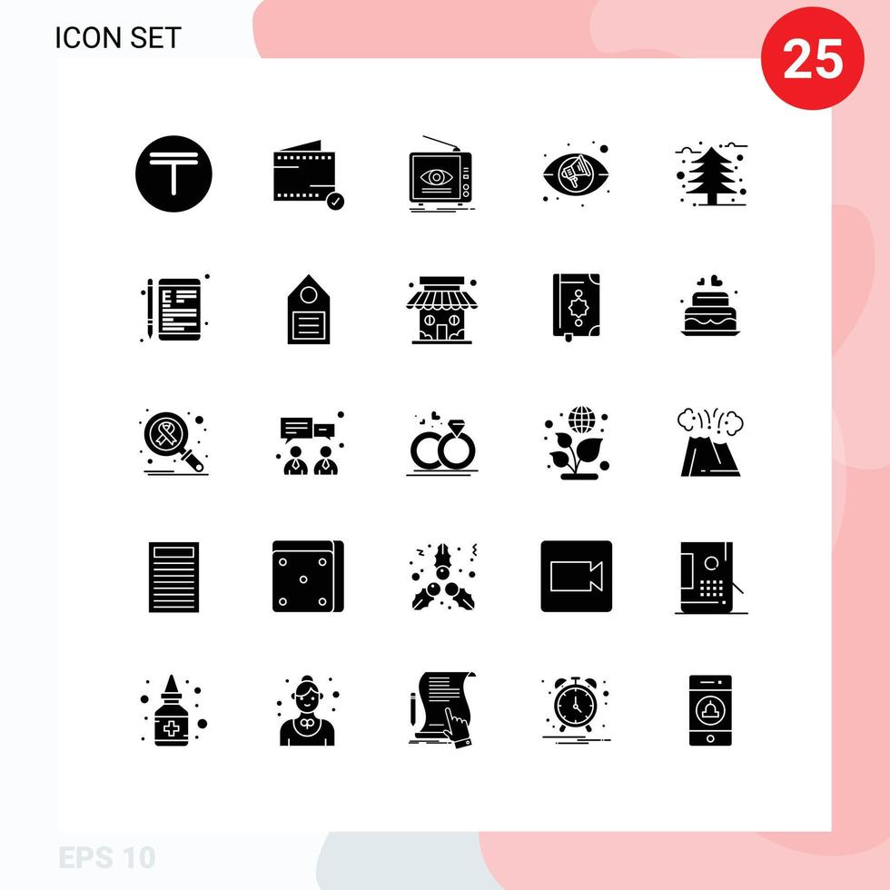 Stock Vector Icon Pack of 25 Line Signs and Symbols for tree views ad marketing tv Editable Vector Design Elements