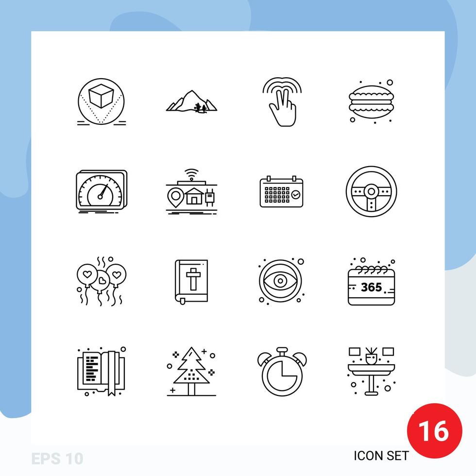 Modern Set of 16 Outlines and symbols such as dashboard dumplings tree dinner tab Editable Vector Design Elements