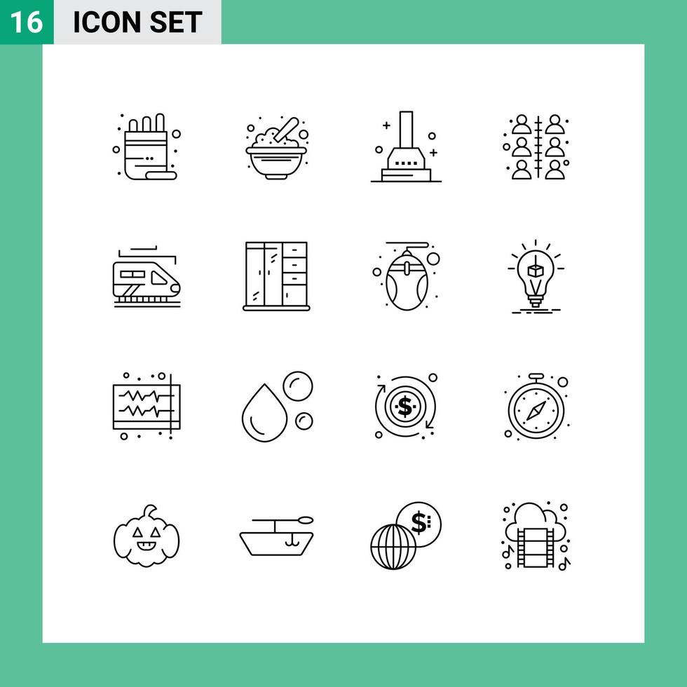 Universal Icon Symbols Group of 16 Modern Outlines of transport work peanuts team building Editable Vector Design Elements