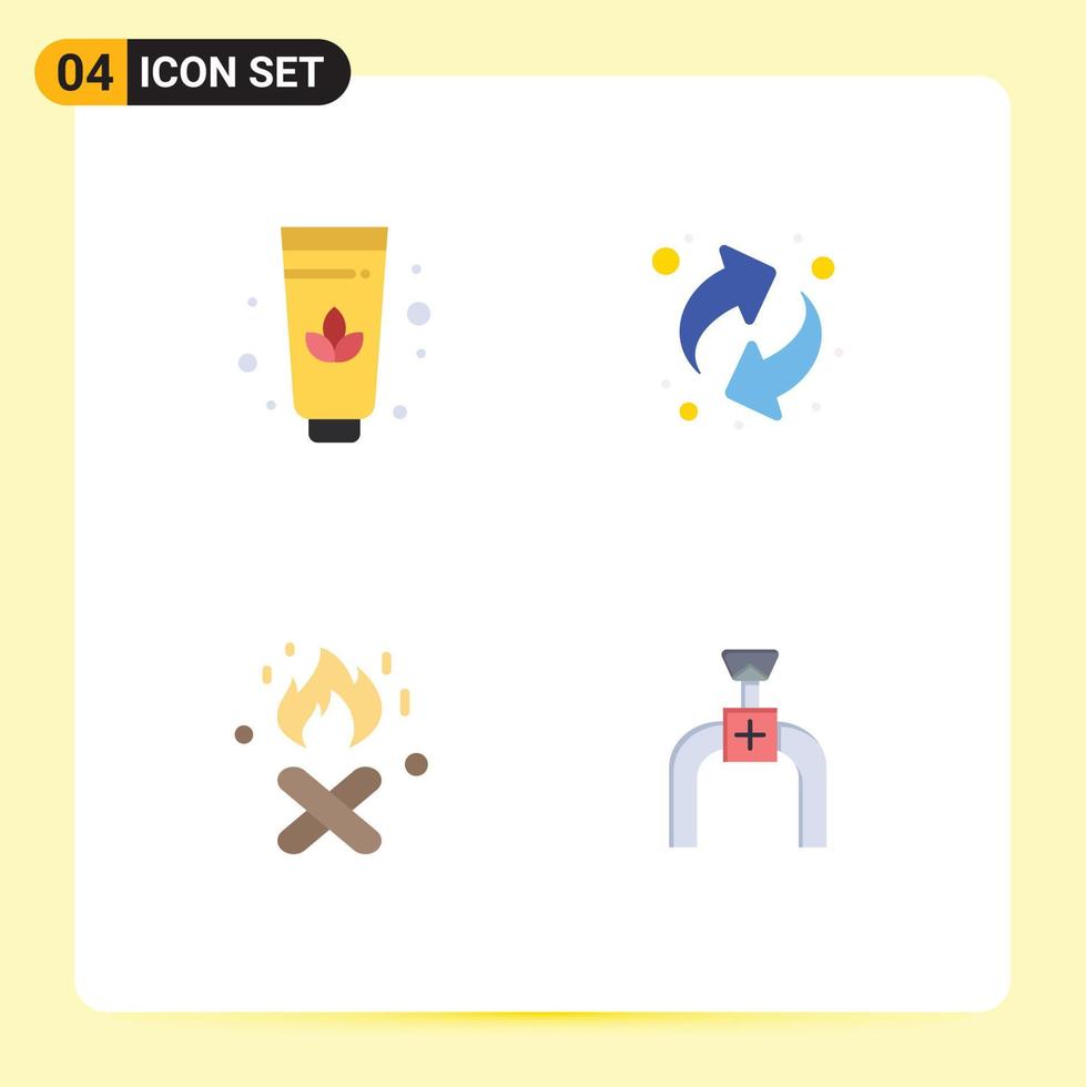 Universal Icon Symbols Group of 4 Modern Flat Icons of lotus pipe recycling fire place line Editable Vector Design Elements