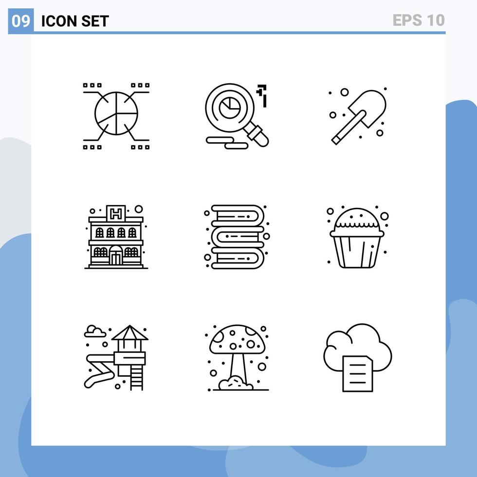 Modern Set of 9 Outlines and symbols such as learning education farming books building Editable Vector Design Elements