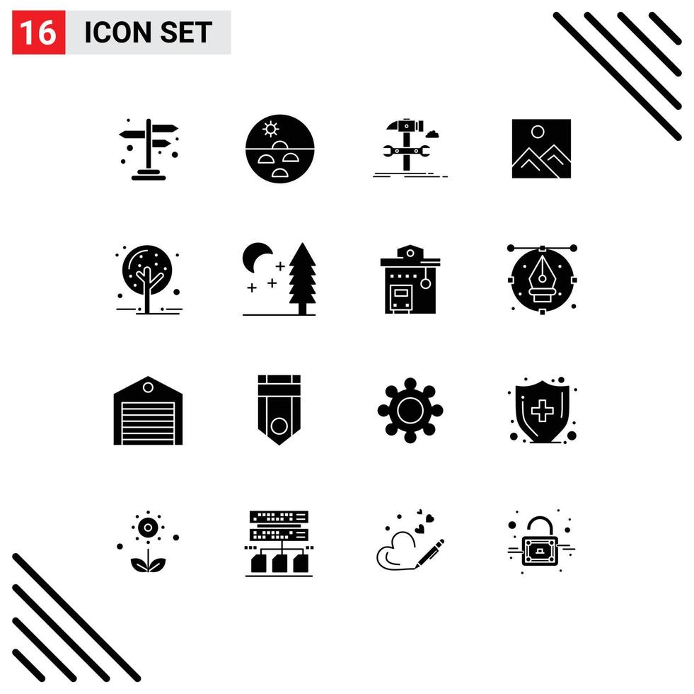 Modern Set of 16 Solid Glyphs and symbols such as education picture skin frame repair Editable Vector Design Elements