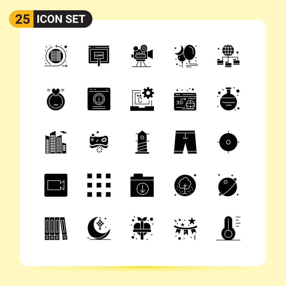 Set of 25 Modern UI Icons Symbols Signs for party moon money balloon projector Editable Vector Design Elements