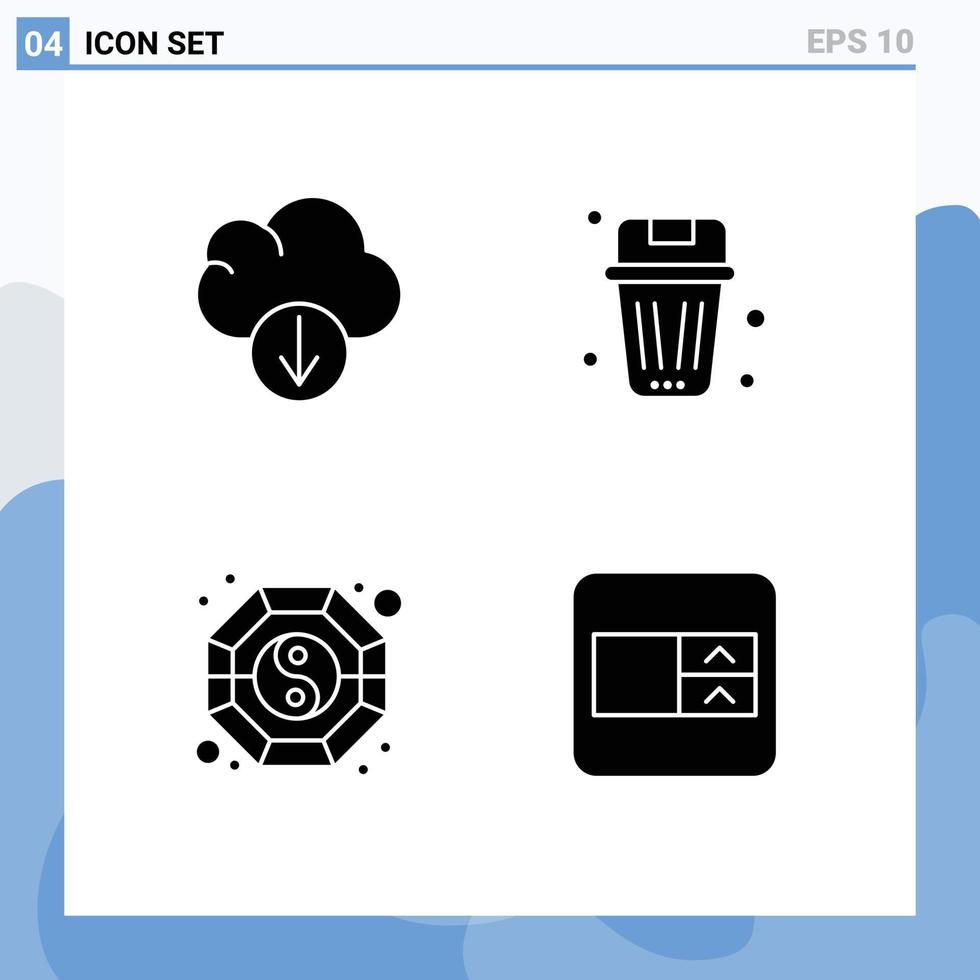 paquete de signos y símbolos de glifos sólidos modernos para medios de impresión web como elementos de diseño de vectores editables en la cesta de la basura de la nube shui