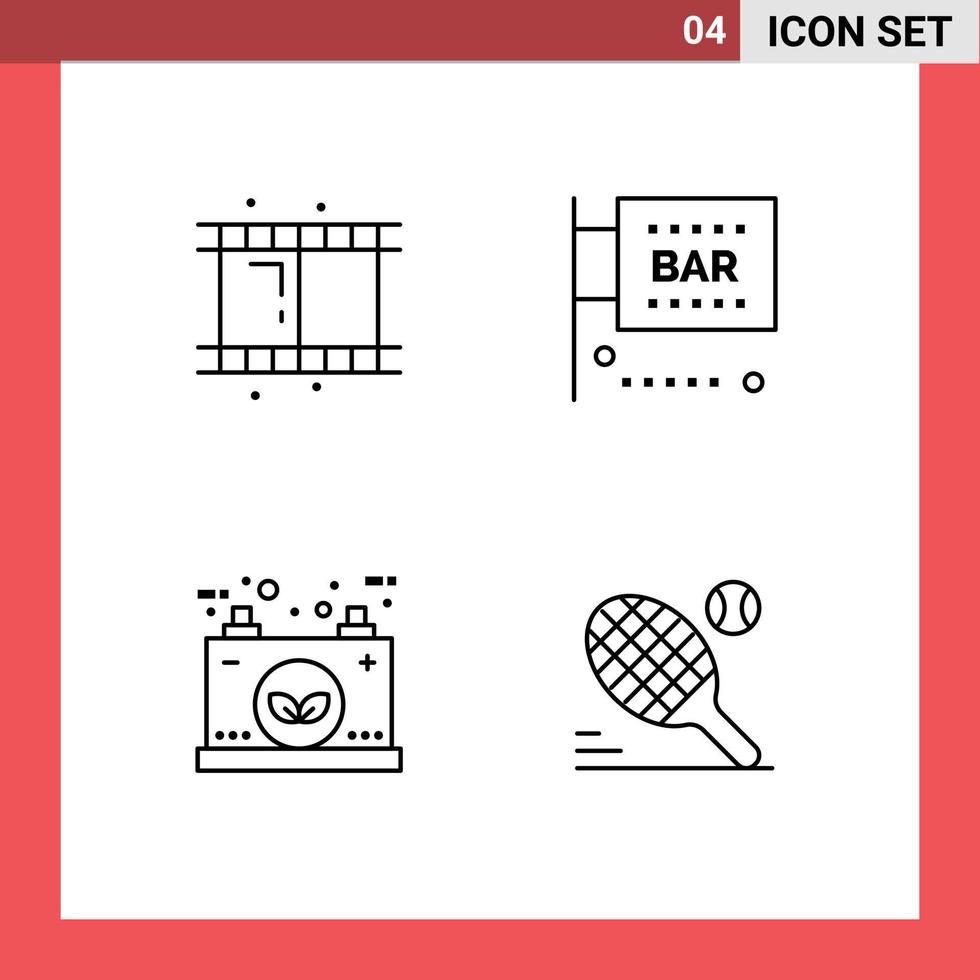 4 colores planos de línea de llenado de vectores temáticos y símbolos editables de elementos de diseño de vectores editables de medios de barra ecológica de película y potencia de entretenimiento