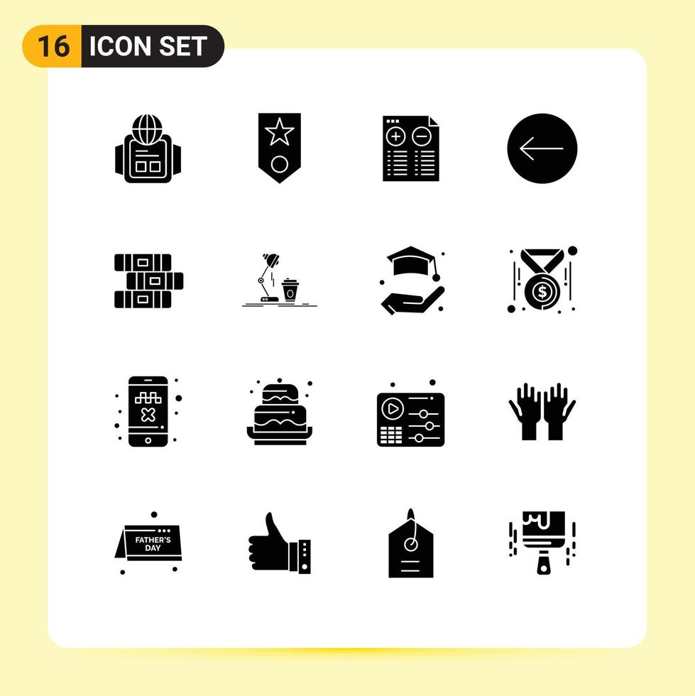Editable Vector Line Pack of 16 Simple Solid Glyphs of stationary education document direction arrow Editable Vector Design Elements