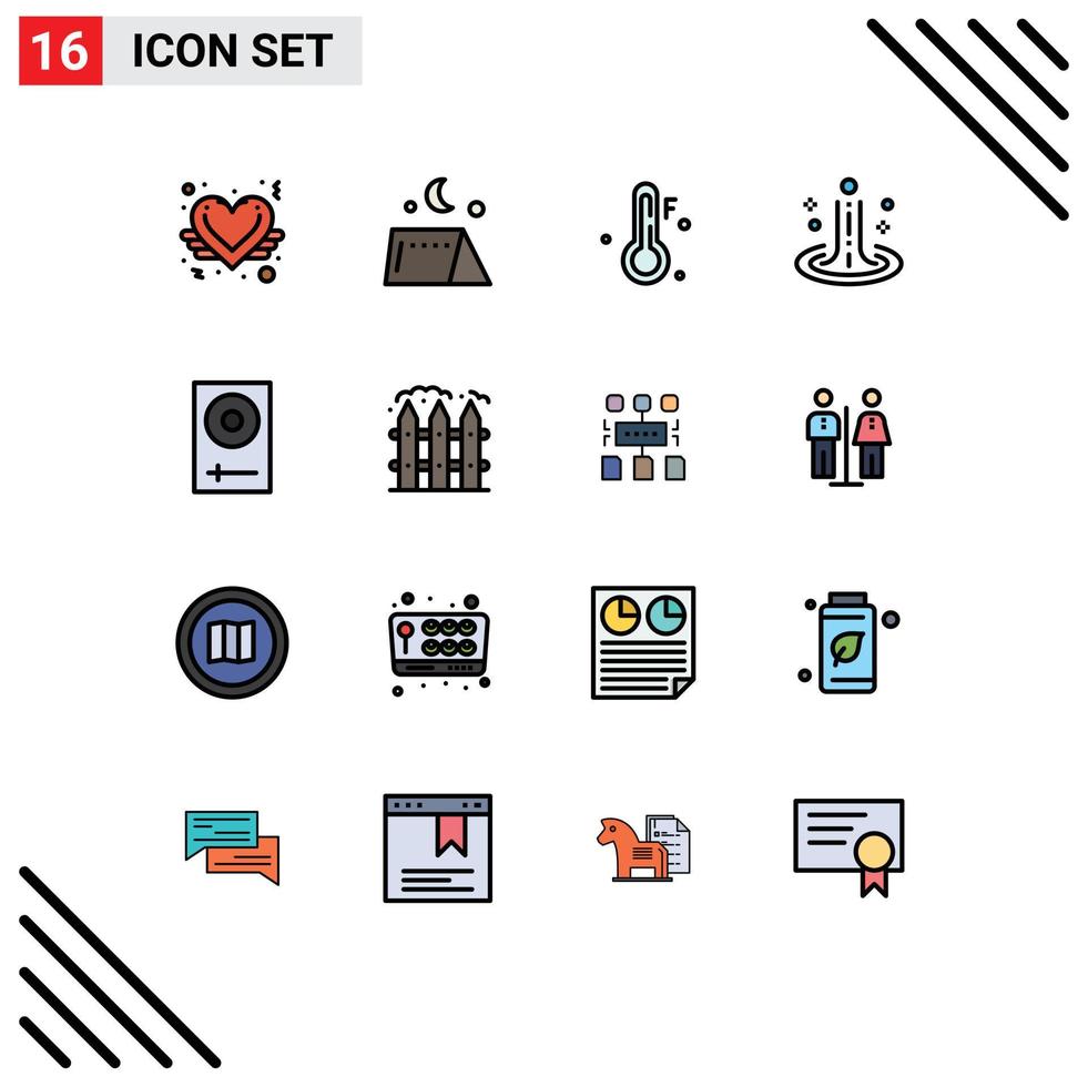 16 Flat Color Filled Line concept for Websites Mobile and Apps dj console cold water ripple Editable Creative Vector Design Elements