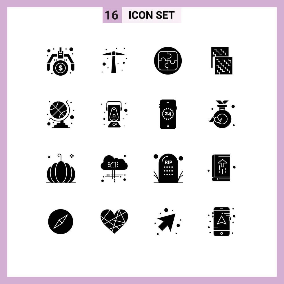 16 User Interface Solid Glyph Pack of modern Signs and Symbols of sports accessories future management fabric cloth Editable Vector Design Elements