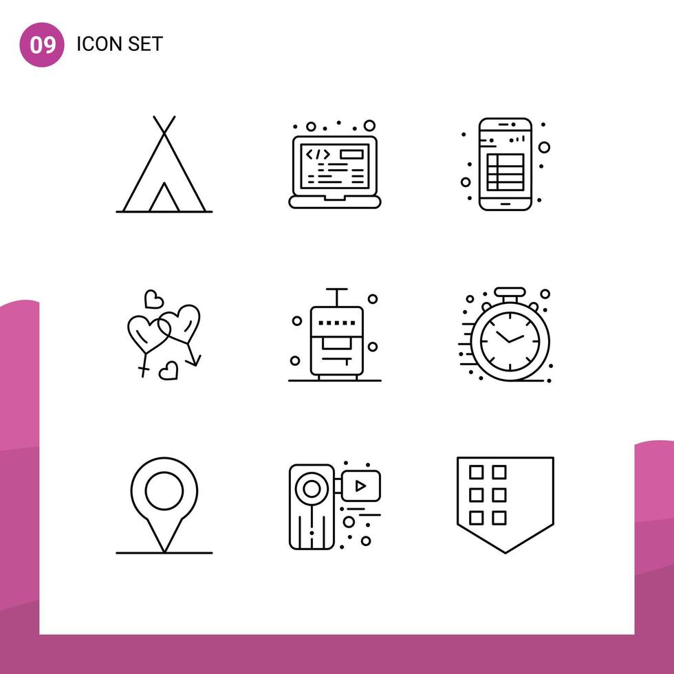 Universal Icon Symbols Group of 9 Modern Outlines of valentine women app man reading Editable Vector Design Elements