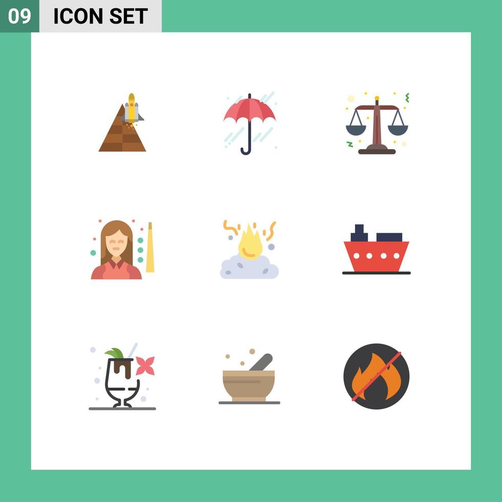 Group of 9 Modern Flat Colors Set for fire women justice snooker player Editable Vector Design Elements
