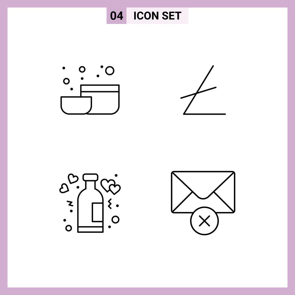símbolos de iconos universales grupo de 4 colores planos de línea de relleno modernos de bowl romance lite moneda botella eliminar elementos de diseño vectorial editables vector