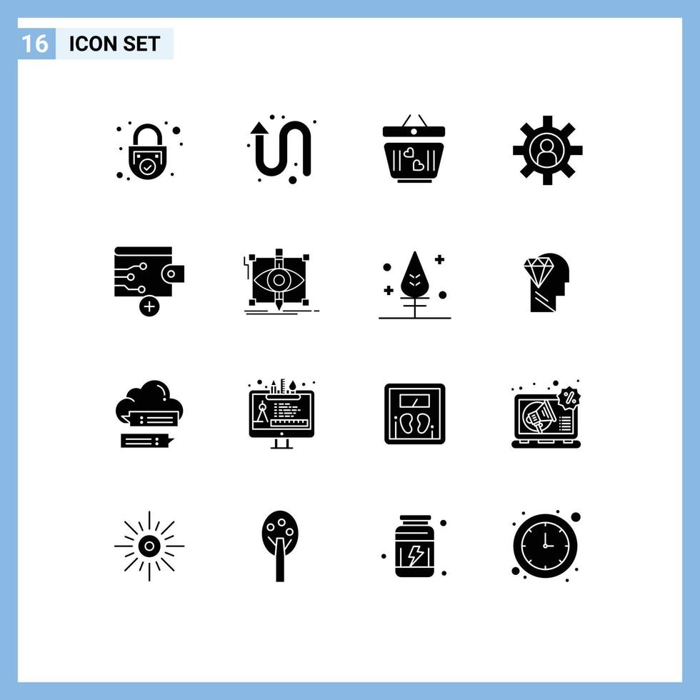 Editable Vector Line Pack of 16 Simple Solid Glyphs of business service left up employee wedding Editable Vector Design Elements