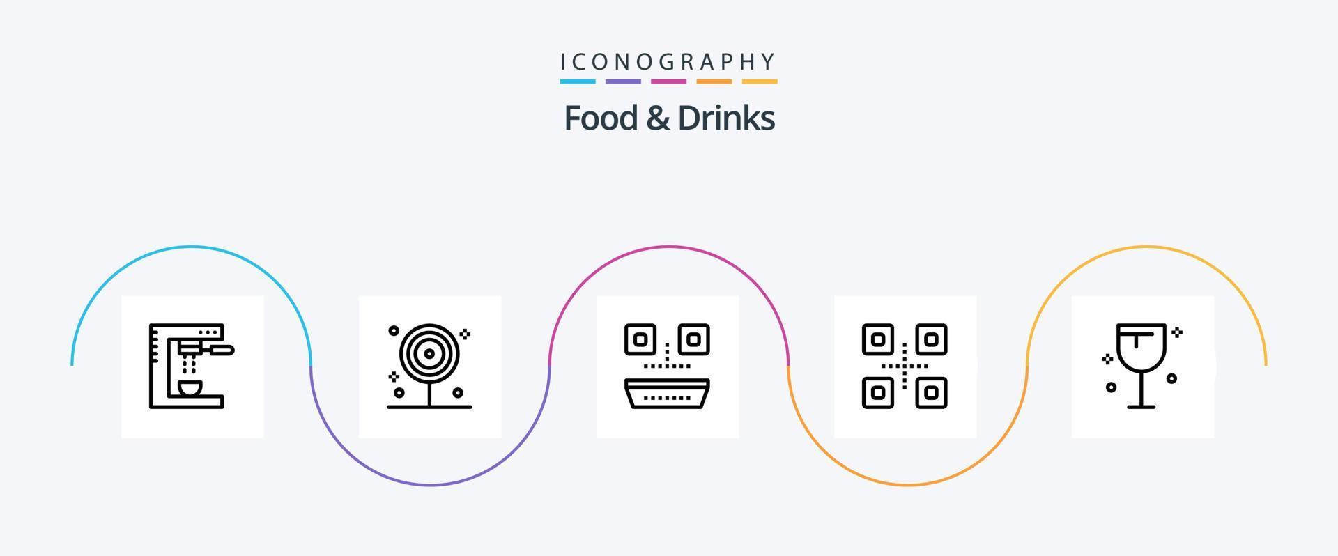 paquete de iconos de la línea 5 de alimentos y bebidas que incluye. vaso. chupete. alimento. comida japonesa vector