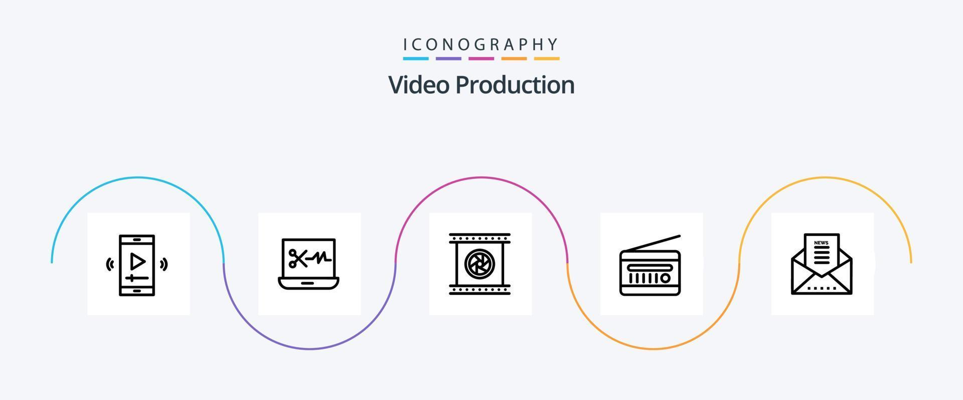 Video Production Line 5 Icon Pack Including radio receiver. fm radio. audio broadcasting. photographic objective vector