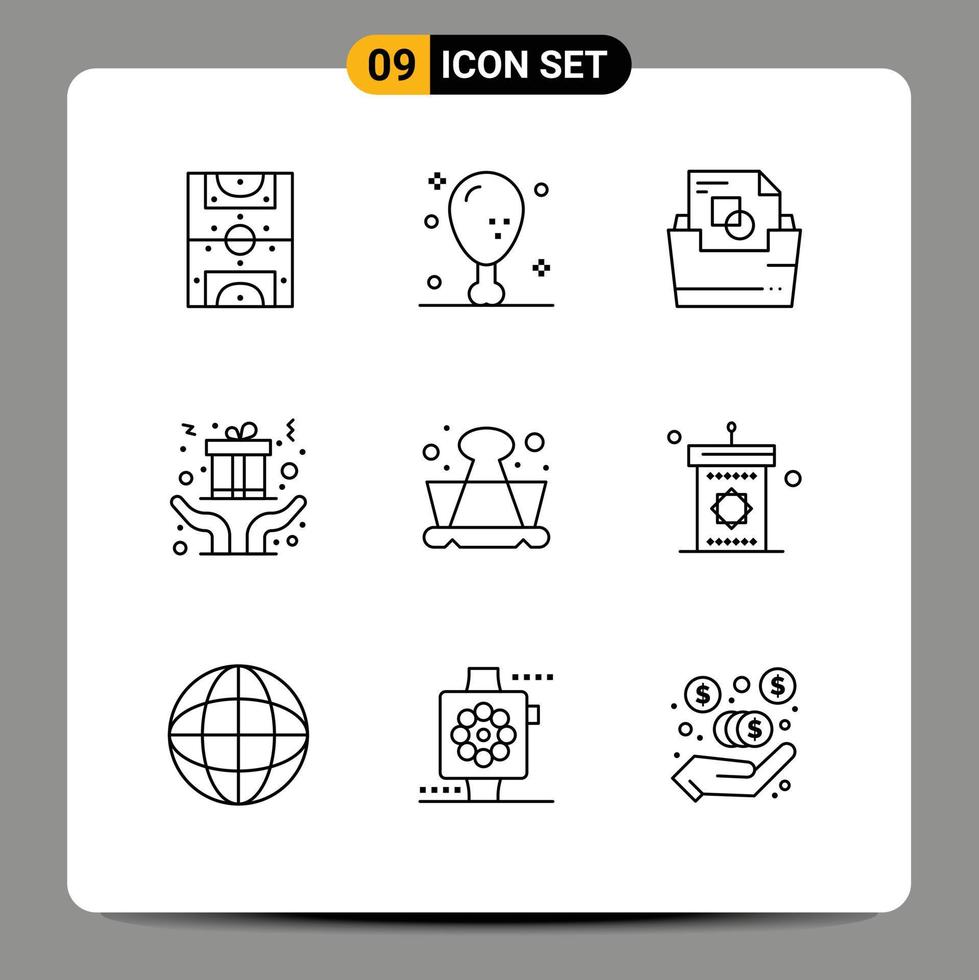 Set of 9 Vector Outlines on Grid for clip gift thanksgiving christmas folder Editable Vector Design Elements