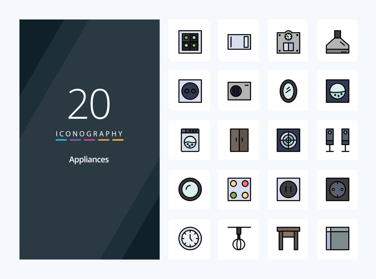 20 Appliances line Filled icon for presentation vector