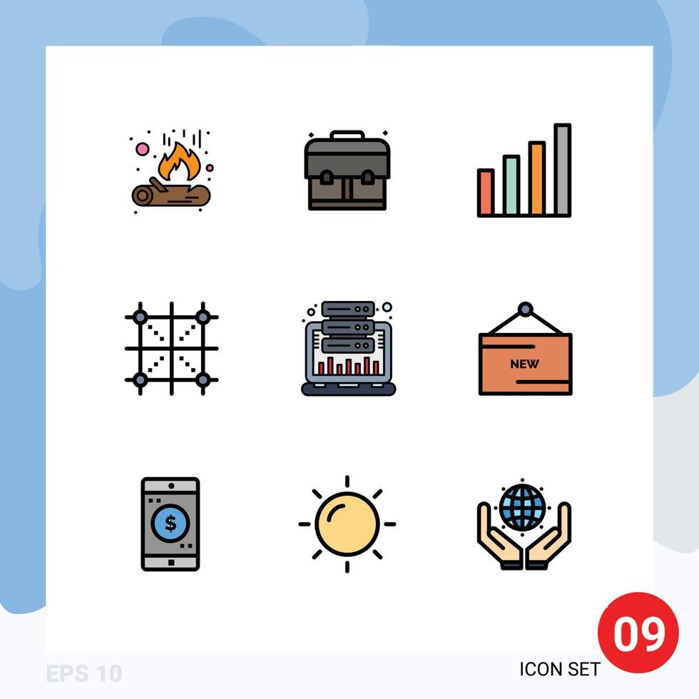 Set of 9 Modern UI Icons Symbols Signs for hosting analysis signal rule development Editable Vector Design Elements