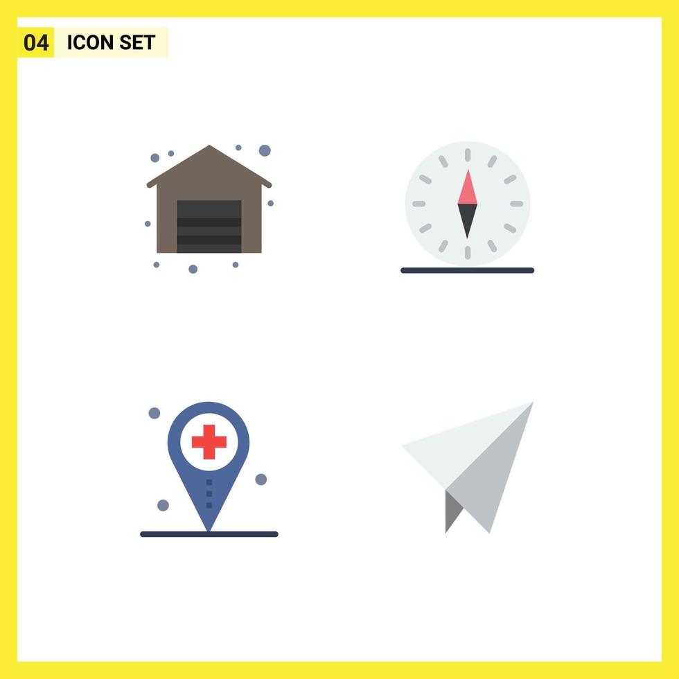 4 Universal Flat Icon Signs Symbols of shop hospital gps navigation map Editable Vector Design Elements