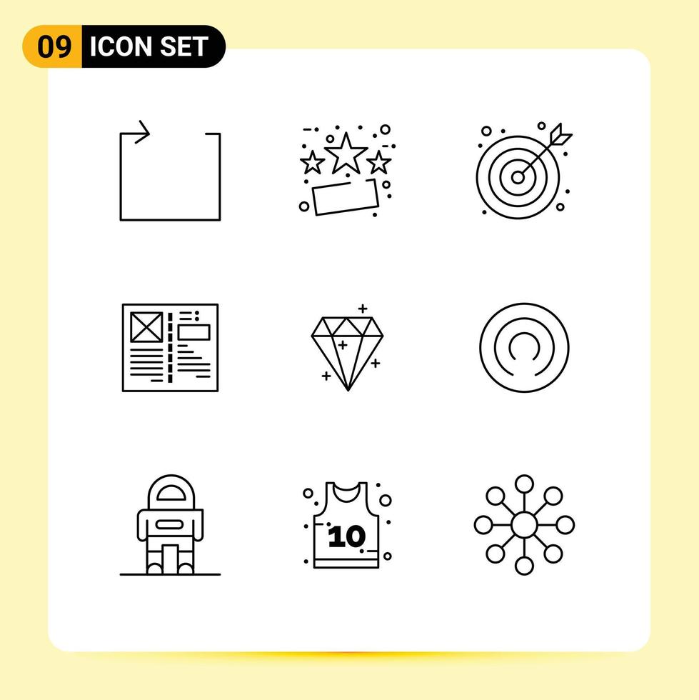 Modern Set of 9 Outlines and symbols such as sucess diamound center layout design Editable Vector Design Elements
