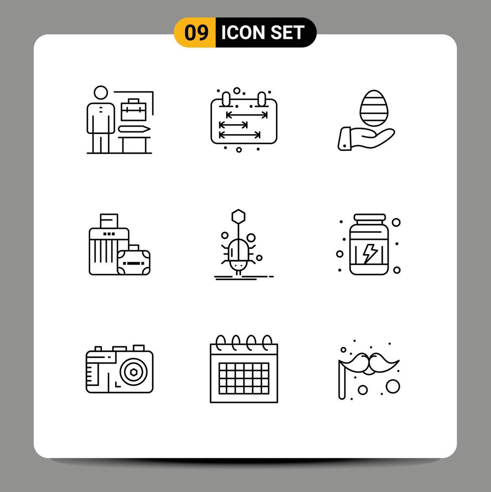 Outline Pack of 9 Universal Symbols of insect hotel hand handbag luggage Editable Vector Design Elements