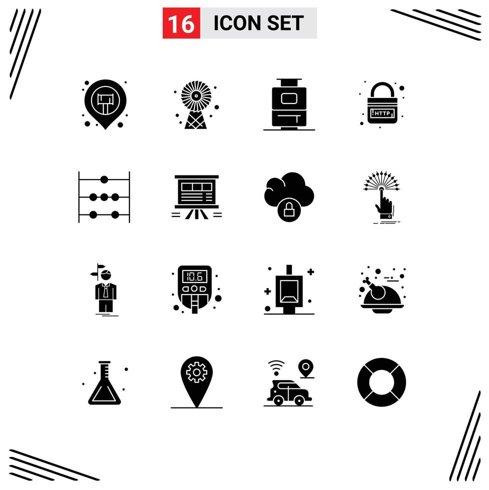 Modern Set of 16 Solid Glyphs Pictograph of math security bag link http Editable Vector Design Elements