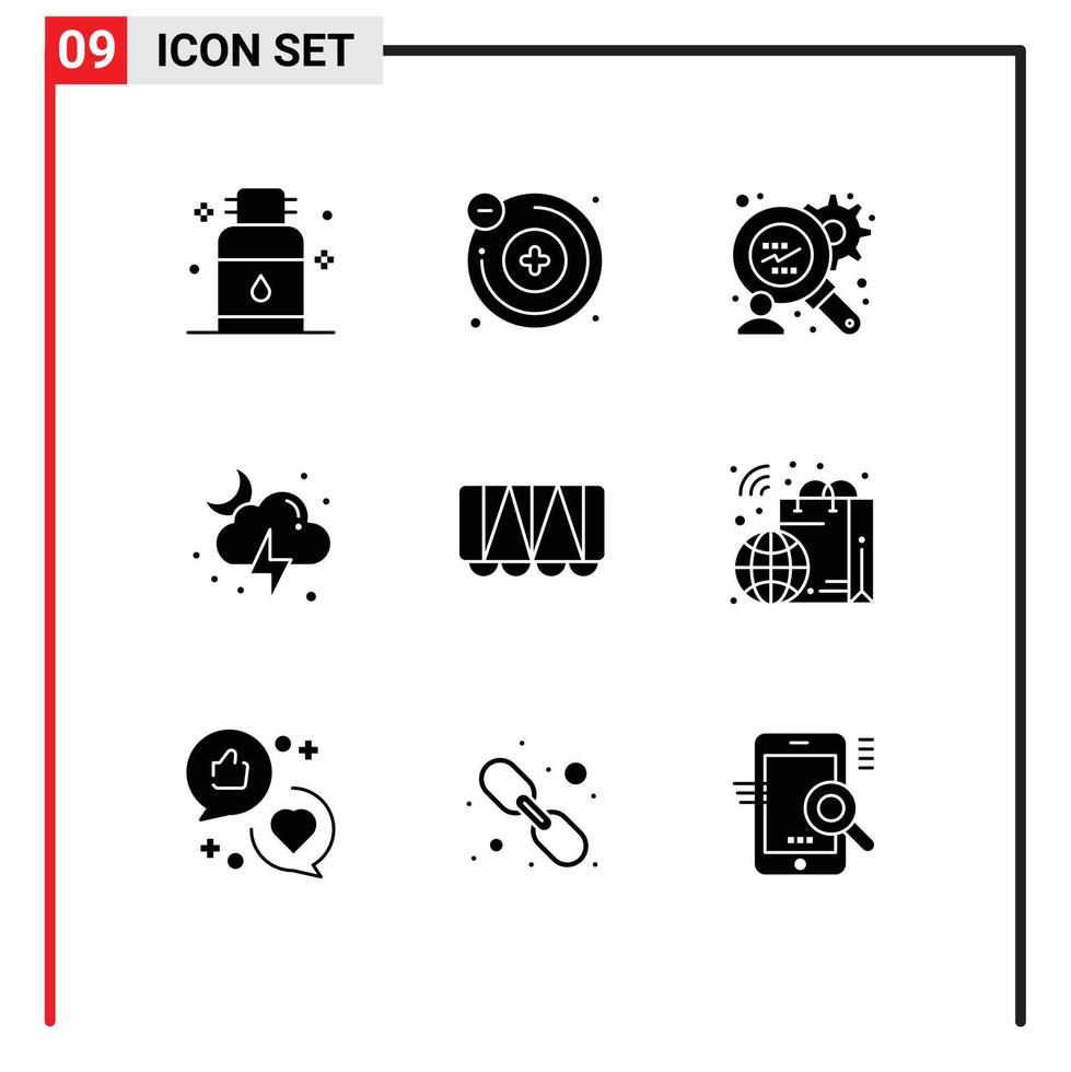 9 Universal Solid Glyphs Set for Web and Mobile Applications bag vehicle consumers research railroad moon Editable Vector Design Elements