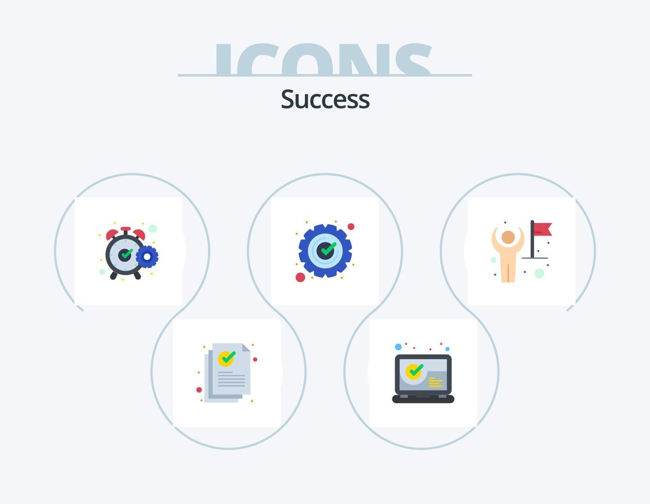 Sucess Flat Icon Pack 5 Icon Design. ok. cogwheel. gear. success. watch vector