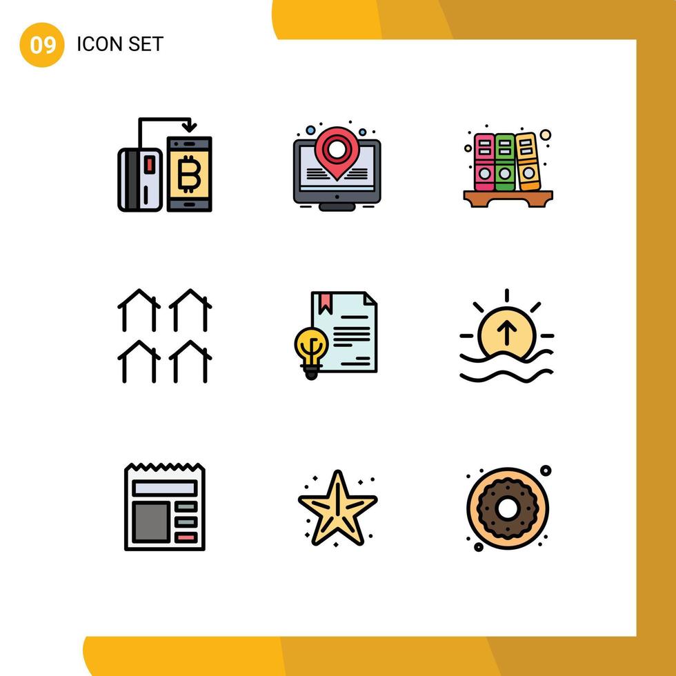 Set of 9 Vector Filledline Flat Colors on Grid for copyright real archive housing estate Editable Vector Design Elements