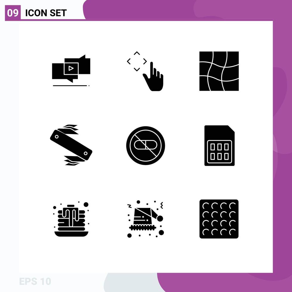 Pictogram Set of 9 Simple Solid Glyphs of clinic pocket distort swiss army Editable Vector Design Elements