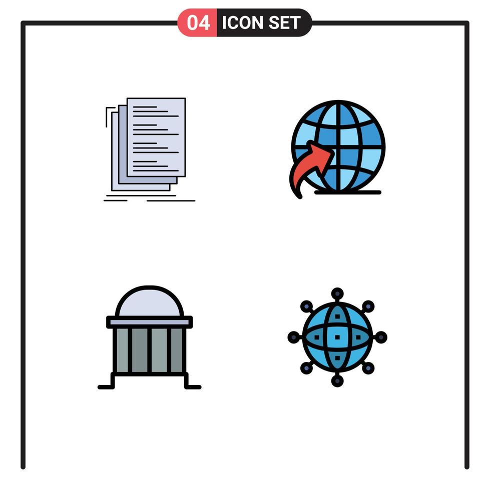 Group of 4 Modern Filledline Flat Colors Set for code bank files globe column Editable Vector Design Elements