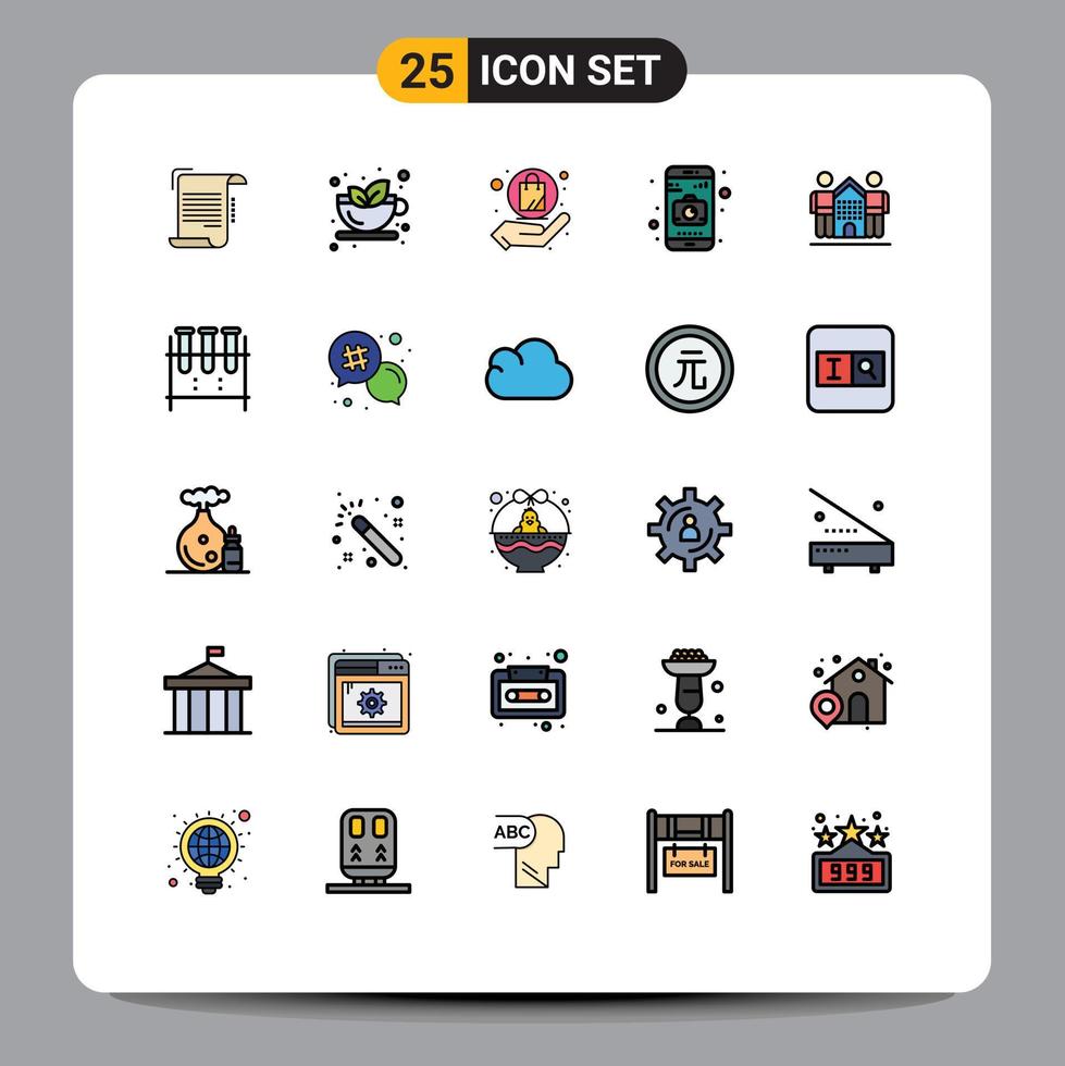 Modern Set of 25 Filled line Flat Colors and symbols such as friendly mobile hot camera shopping Editable Vector Design Elements