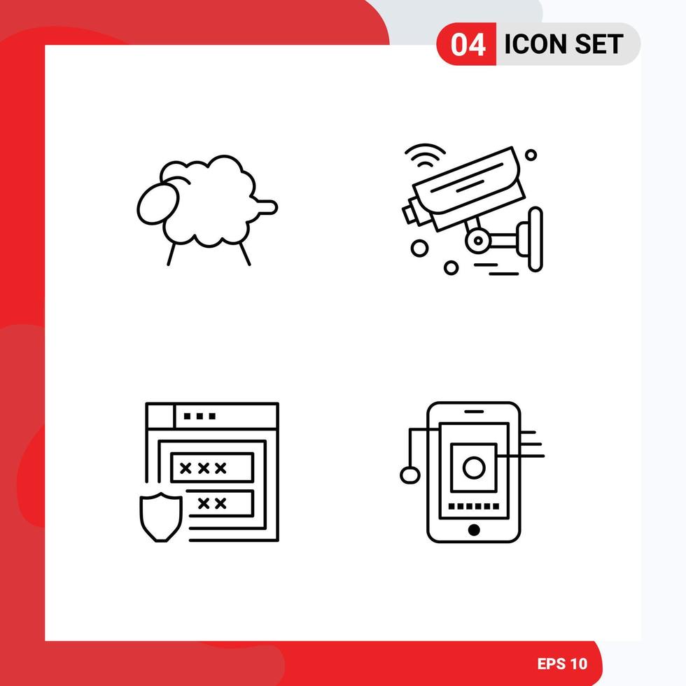 Pack of 4 Modern Filledline Flat Colors Signs and Symbols for Web Print Media such as lamb gdpr easter iot web Editable Vector Design Elements