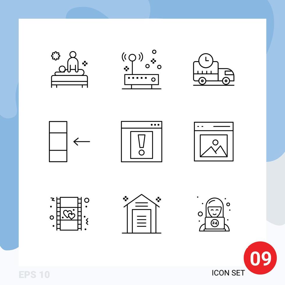 Pack of 9 creative Outlines of alert import network data truck Editable Vector Design Elements