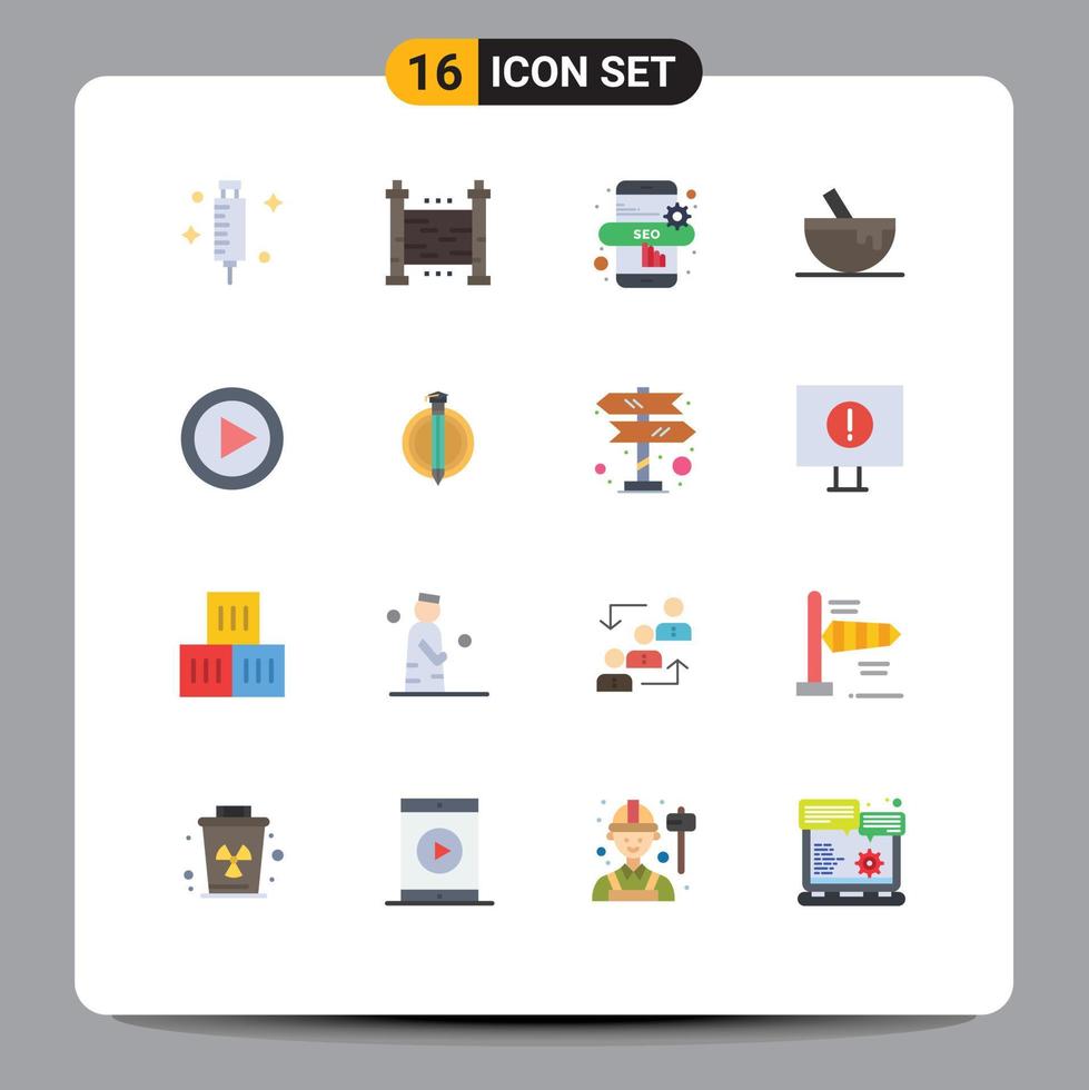 16 Creative Icons Modern Signs and Symbols of play multimedia marketing control food Editable Pack of Creative Vector Design Elements