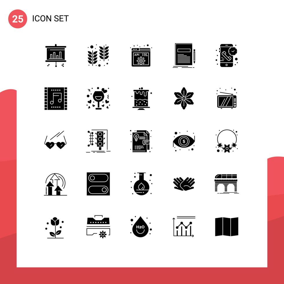 25 User Interface Solid Glyph Pack of modern Signs and Symbols of duration presentation code paper document Editable Vector Design Elements
