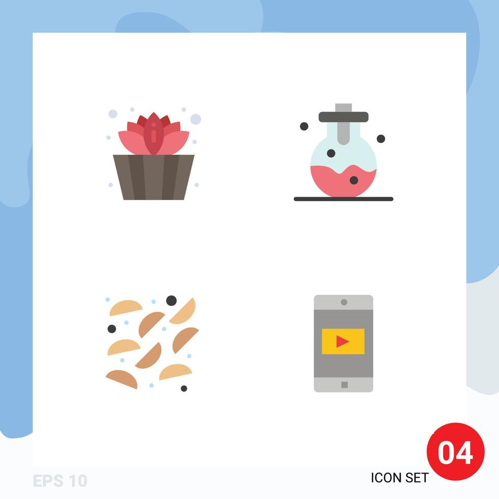 Set of 4 Vector Flat Icons on Grid for bucket application chemical food mobile application Editable Vector Design Elements