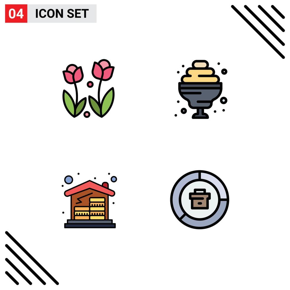 conjunto de 4 iconos de interfaz de usuario modernos símbolos signos para flora casa hipoteca rosa alimentos dinero elementos de diseño vectorial editables vector