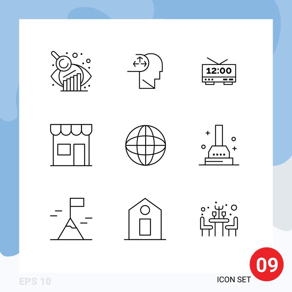 Pack of 9 creative Outlines of globe shop electric retail kiosk Editable Vector Design Elements